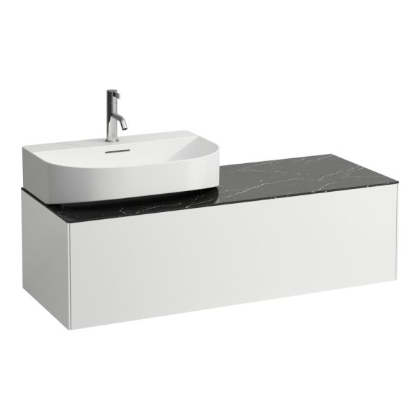 LAUFEN SONAR Skrinka pod umývadlo, s 1 zásuvkou, pre umývadielka H816341/H816342, s výrezom vľavo, 1175x455x340 mm, Biela matná & nero marquina 143, H4054520341431