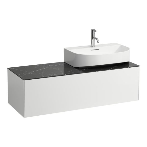 LAUFEN SONAR Skrinka pod umývadlo, s 1 zásuvkou, pre umývadielka H816341/H816342, s výrezom vpravo, 1175x455x340 mm, Biela matná & nero marquina 143, H4054530341431