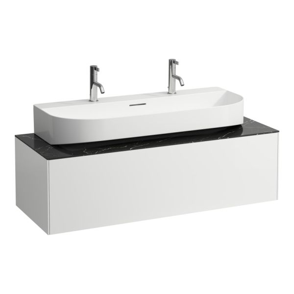 LAUFEN SONAR Skrinka pod umývadlo, s 1 zásuvkou, pre umývadlo H816347, s výrezom uprostred, 1175x455x340 mm, Biela matná & nero marquina 143, H4054610341431