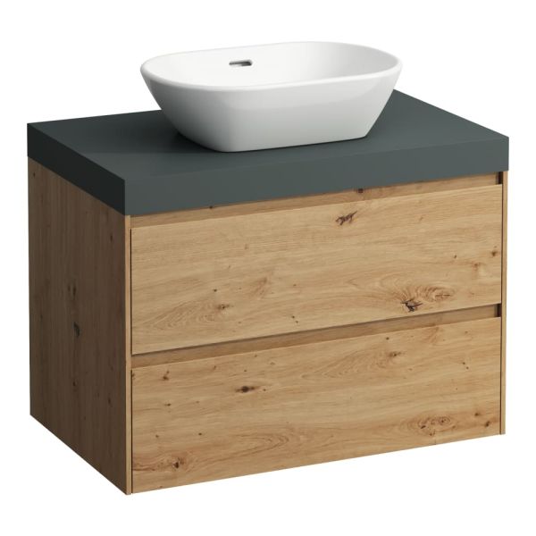 LAUFEN LANI Modulárna zostava 800, umývadlová doska 65 mm (.260 šedá traffic), s 1 výrezom uprostred, s 2 zásuvkami, 785x495x580 mm, Divoký dub 267, H4055511122671