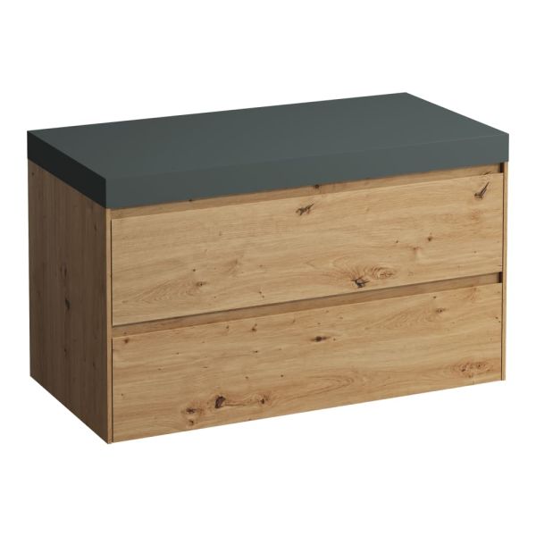 LAUFEN LANI Modulárna zostava 1000, umývadlová doska 65 mm (.260 šedá traffic), bez výrezu, s 2 zásuvkami, 985x495x580 mm, Divoký dub 267, H4055601122671