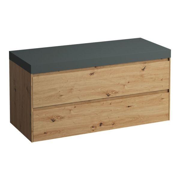 LAUFEN LANI Modulárna zostava 1200, umývadlová doska 65 mm (.260 šedá traffic), bez výrezu, s 2 zásuvkami, 1185x495x580 mm, Divoký dub 267, H4055701122671