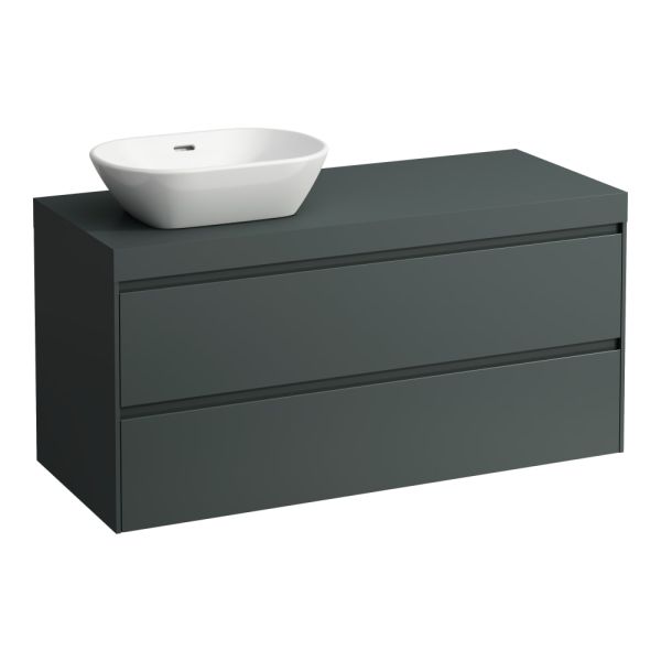 LAUFEN LANI Modulárna zostava 1200, umývadlová doska 65 mm (.260 šedá traffic), s výrezom vľavo, s 2 zásuvkami, 1185x495x580 mm, Šedá traffic 266, H4055721122661