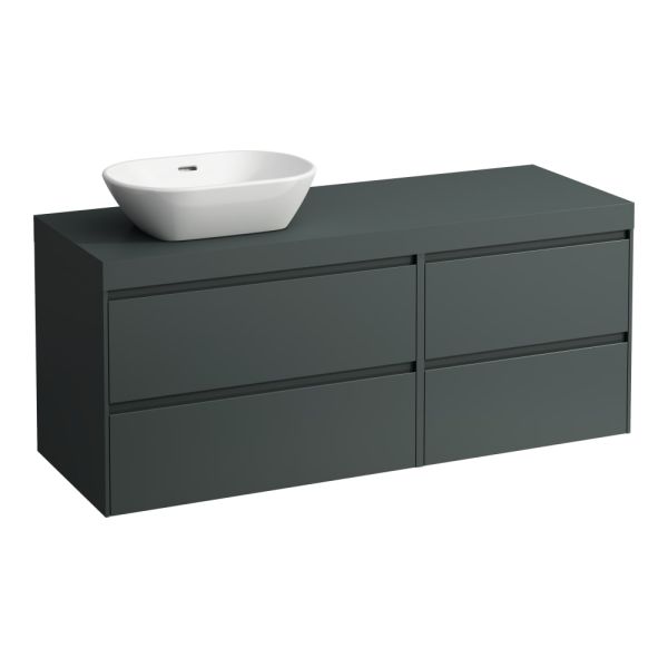 LAUFEN LANI Modulárna zostava 1400, umývadlová doska 65 mm (.260 šedá traffic), s výrezom vľavo, so 2 zásuvkami: zásuvkový element 800 ľavý + zásuvkový element 600 pravý, 1370x495x580 mm, Šedá traffic 266, H4055821122661