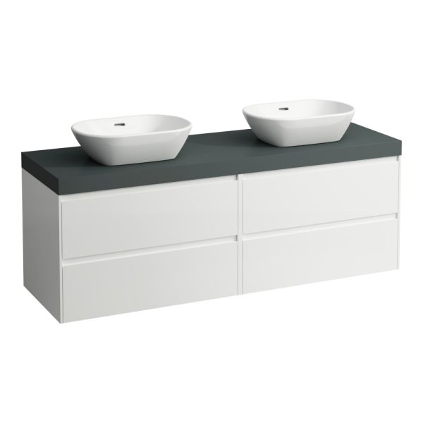 LAUFEN LANI Modulárna zostava 1600, umývadlová doska 65 mm (.260 šedá traffic), s výrezom vľavo a vpravo, so 2 zásuvkami: zásuvkový element 800 pravý + zásuvkový element 800 ľavý, 1570x495x580 mm, Biela lesklá 261, H4055941122611