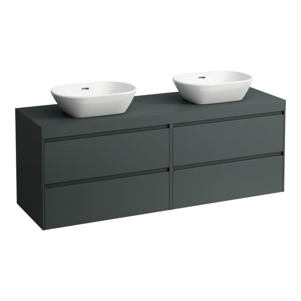 LAUFEN LANI Modulárna zostava 1600, umývadlová doska 65 mm (.260 šedá traffic), s výrezom vľavo a vpravo, so 2 zásuvkami: zásuvkový element 800 pravý + zásuvkový element 800 ľavý, 1570x495x580 mm, Šedá traffic 266, H4055941122661