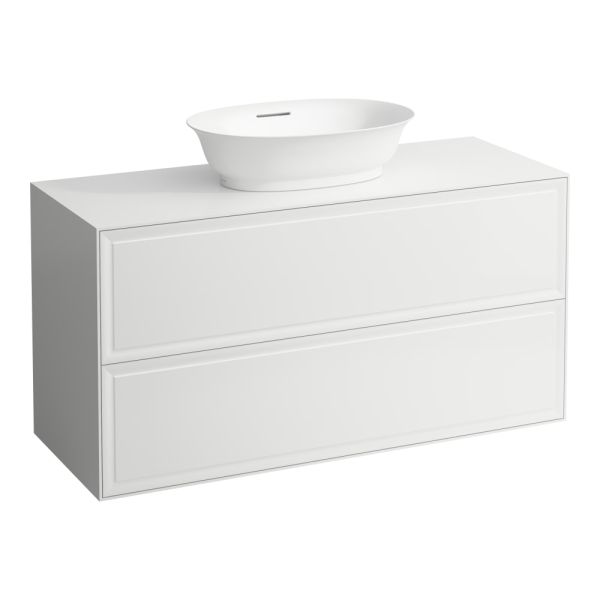 LAUFEN THE NEW CLASSIC Skrinka pod umývadlo 1200, s 2 zásuvkami, s výrezom uprostred, pre umývadlové misy H812850/H812851/H812852/H812853, 1175x455x600 mm, Biela lakovaná 631, H4060220856311