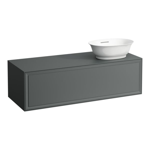 LAUFEN THE NEW CLASSIC Skrinka pod umývadlo 118 × 45 × 35 cm, s 1 zásuvkou, s výrezom vpravo, pre umývadlové misy 812850, 812851, 812852, 812853, 1175x455x345 mm, Šedá traffic 627, H4060820856271