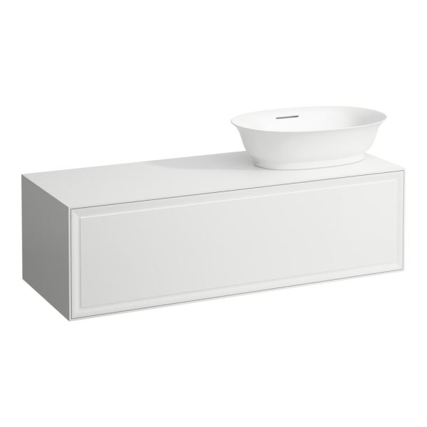 LAUFEN THE NEW CLASSIC Skrinka pod umývadlo 118 × 45 × 35 cm, s 1 zásuvkou, s výrezom vpravo, pre umývadlové misy 812850, 812851, 812852, 812853, 1175x455x345 mm, Biela lakovaná 631, H4060820856311