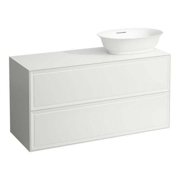 LAUFEN THE NEW CLASSIC Skrinka pod umývadlo 118 × 45 × 35 cm, s 2 zásuvkami, s výrezom vpravo, pre umývadlové misy 812850, 812851, 812852, 812853, 1175x455x600 mm, Biela lakovaná 631, H4060840856311