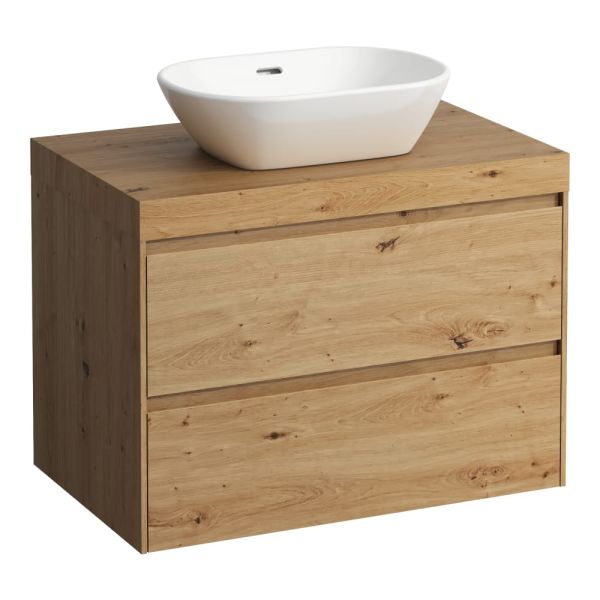 LAUFEN LANI Modulárna zostava 800, umývadlová doska 65 mm (.267 divoký dub), s 1 výrezom uprostred, s 2 zásuvkami, 785x495x580 mm, Divoký dub 267, H4065511122671