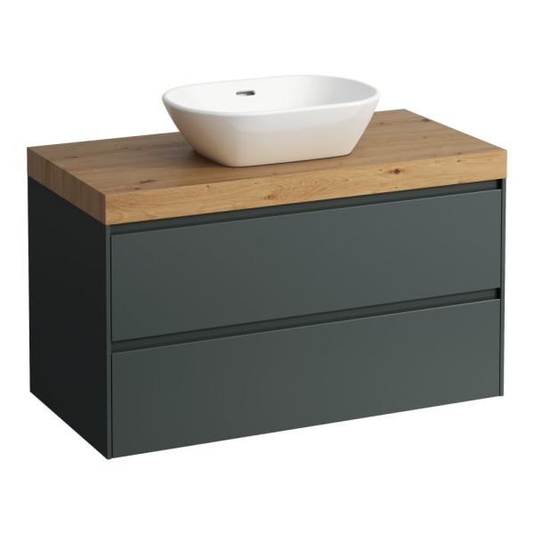 LAUFEN LANI Modulárna zostava 1000, umývadlová doska 65 mm (.267 divoký dub), s 1 výrezom uprostred, s 2 zásuvkami, 985x495x580 mm, Šedá traffic 266, H4065611122661