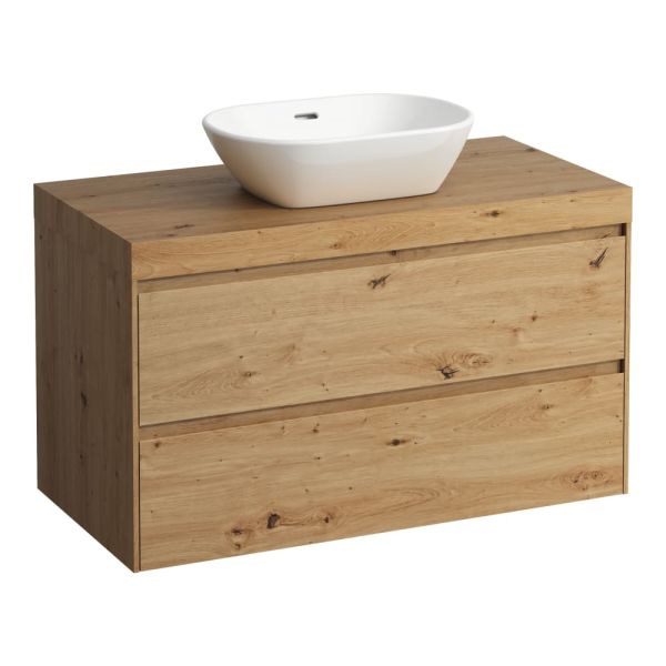 LAUFEN LANI Modulárna zostava 1000, umývadlová doska 65 mm (.267 divoký dub), s 1 výrezom uprostred, s 2 zásuvkami, 985x495x580 mm, Divoký dub 267, H4065611122671