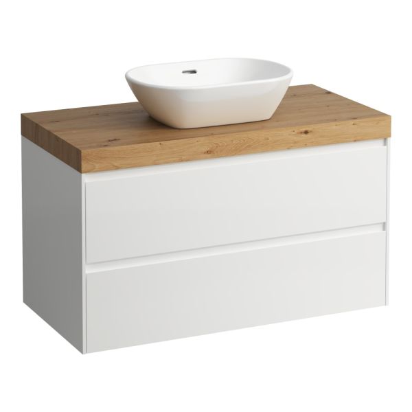 LAUFEN LANI Modulárna zostava 1000, umývadlová doska 65 mm (.267 divoký dub), s 1 výrezom uprostred, s 2 zásuvkami, 985x495x580 mm, Špeciálne farby 990, H4065611129901