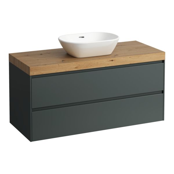 LAUFEN LANI Modulárna zostava 1200, umývadlová doska 65 mm (.267 divoký dub), s 1 výrezom uprostred, s 2 zásuvkami, 1185x495x580 mm, Šedá traffic 266, H4065711122661