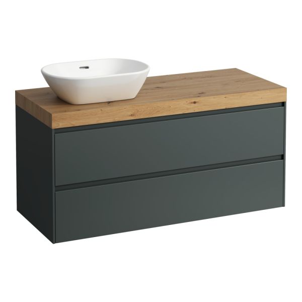 LAUFEN LANI Modulárna zostava 1200, umývadlová doska 65 mm (.267 divoký dub), s výrezom vľavo, s 2 zásuvkami, 1185x495x580 mm, Šedá traffic 266, H4065721122661
