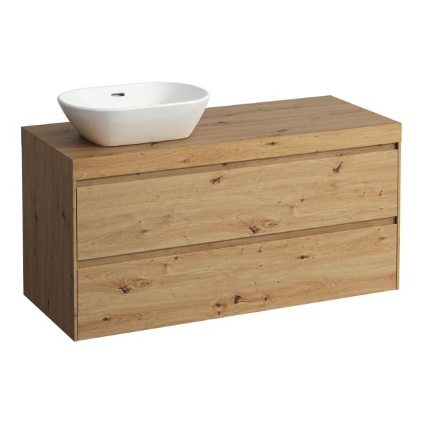 LAUFEN LANI Modulárna zostava 1200, umývadlová doska 65 mm (.267 divoký dub), s výrezom vľavo, s 2 zásuvkami, 1185x495x580 mm, Divoký dub 267, H4065721122671