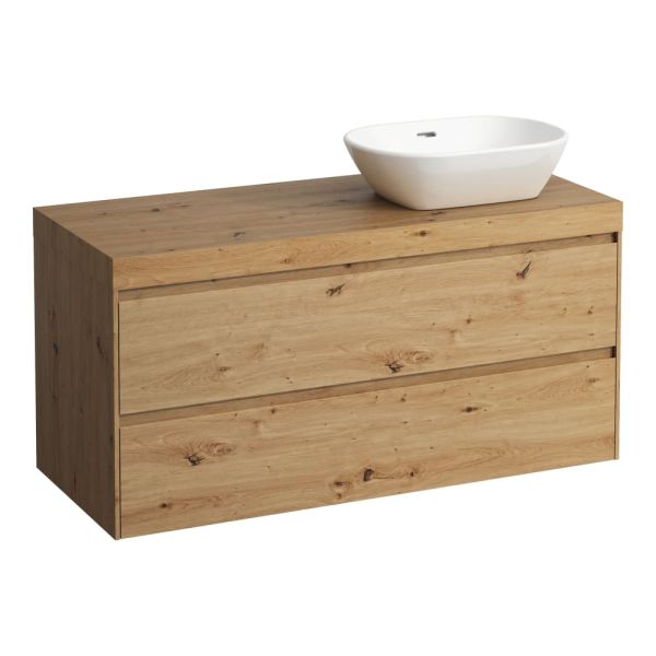 LAUFEN LANI Modulárna zostava 1200, umývadlová doska 65 mm (.267 divoký dub), s výrezom vpravo, s 2 zásuvkami, 1185x495x580 mm, Divoký dub 267, H4065731122671