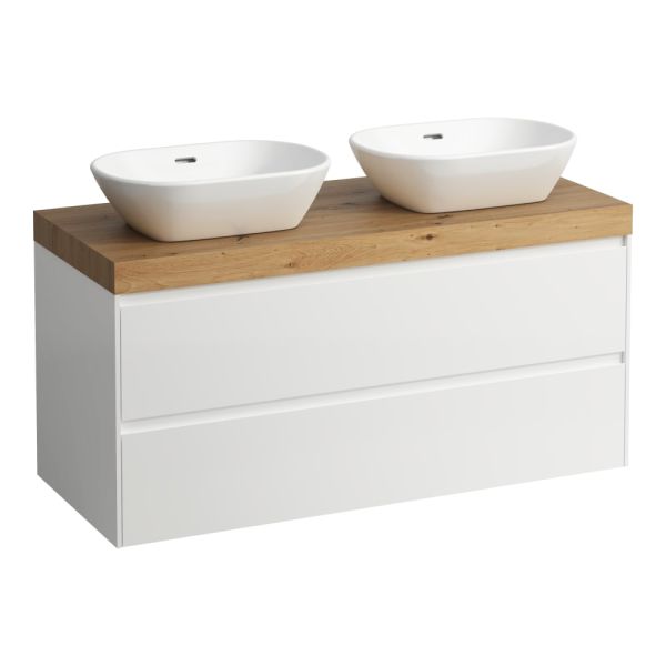 LAUFEN LANI Modulárny systém, 118,5 × 49,5 × 58 cm, s umývadlovou doskou 65 mm, s výrezom vľavo a vpravo, s 2 zásuvkami, umývadlová doska vo farbe divoký dub (267), 1185x495x580 mm, Multicolour farby 999, H4065741129991
