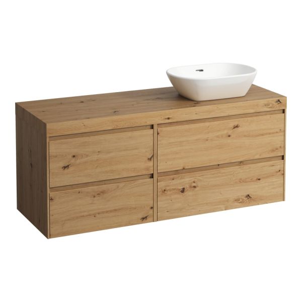 LAUFEN LANI Modulárna zostava 1400, umývadlová doska 65 mm (.267 divoký dub), s výrezom vpravo, so 2 zásuvkami: zásuvkový element 800 pravý + zásuvkový element 600 ľavý, 1370x495x580 mm, Divoký dub 267, H4065831122671
