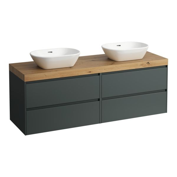 LAUFEN LANI Modulárna zostava 1600, umývadlová doska 65 mm (.267 divoký dub), s výrezom vľavo a vpravo, so 2 zásuvkami: zásuvkový element 800 pravý + zásuvkový element 800 ľavý, 1570x495x580 mm, Šedá traffic 266, H4065941122661