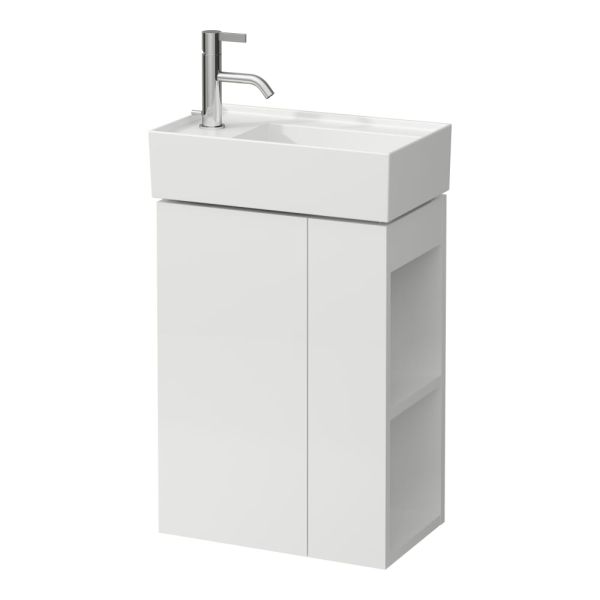 LAUFEN Kartell LAUFEN Skrinka pod umývadlo, 1 dvierka, závesy dverí vľavo, otvorená polička na pravej strane, pre umývadielka H815335, 440x270x600 mm, Biela matná 640, H4075170336401