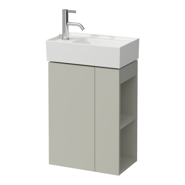 LAUFEN Kartell LAUFEN Skrinka pod umývadlo, 1 dvierka, závesy dverí vľavo, otvorená polička na pravej strane, pre umývadielka H815335, 440x270x600 mm, Kamienky šedé 641, H4075170336411