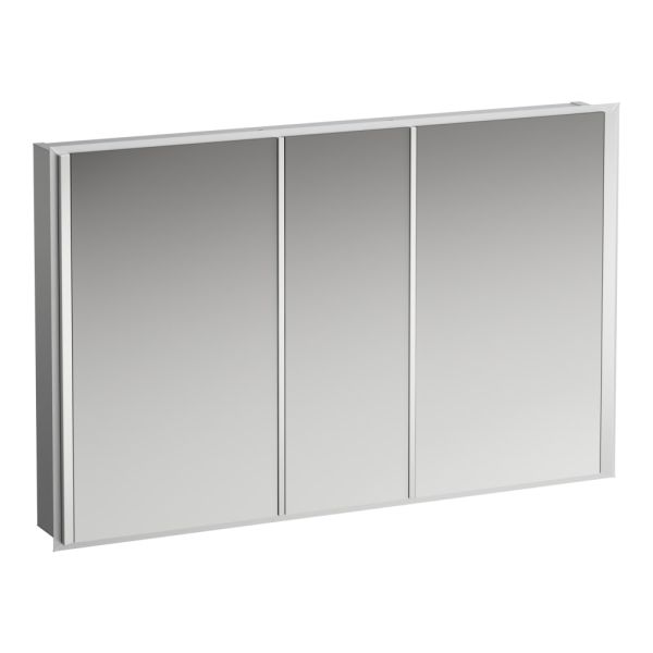 LAUFEN FRAME 25 Hliníková zrkadlová skrinka, LED priestorové osvetlenie, el. zásuvka európska, senzorový spínač, 1200x150x750 mm, Zrkadlo 144, H4088549001441