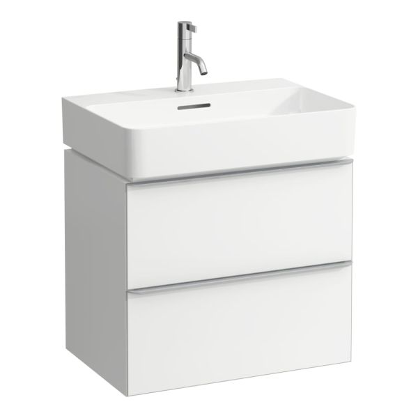 LAUFEN SPACE Skrinka pod umývadlo, s 2 zásuvkami, pre umývadlo 810283, 585x410x520 mm, Biela matná, hliníková rúčka 100, H4101421601001