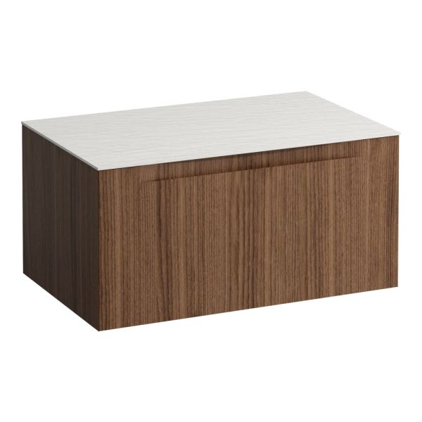 LAUFEN ARUN Zásuvkový element 800, s 1 zásuvkou, bez výrezu, s vrchnou doskou Ardesia Bianca, 805x505x390 mm, Noce Canaletto – drevená dyha 630, H4141001516301