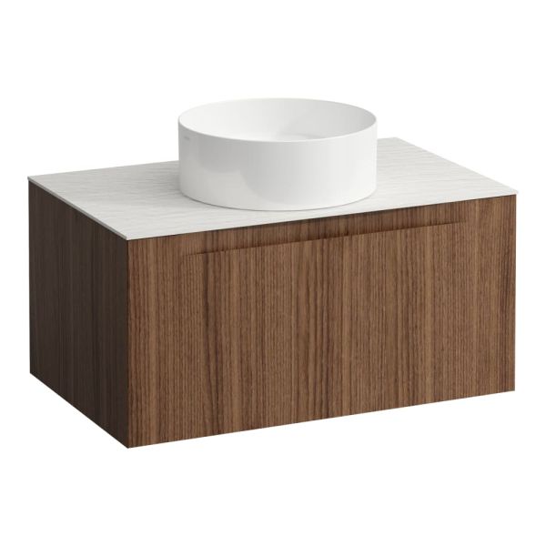 LAUFEN ARUN Zásuvkový element 800, s 1 zásuvkou, s výrezom uprostred, s vrchnou doskou Ardesia Bianca, 805x505x390 mm, Noce Canaletto – drevená dyha 630, H4141011516301