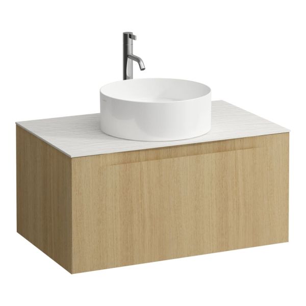 LAUFEN ARUN Zásuvkový element 800, s 1 zásuvkou, s výrezom uprostred, s vrchnou doskou Ardesia Bianca vr. otvoru pre batériu, 805x505x390 mm, Bledý dub 250, H4141051512501