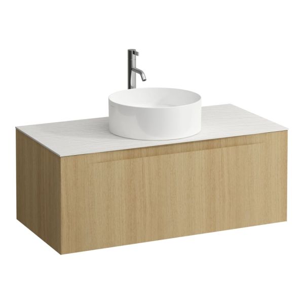 LAUFEN ARUN Zásuvkový element 1000, s 1 zásuvkou, s výrezom uprostred, s vrchnou doskou Ardesia Bianca vr. otvoru pre batériu, 1005x505x390 mm, Špeciálne farby 990, H4141151519901