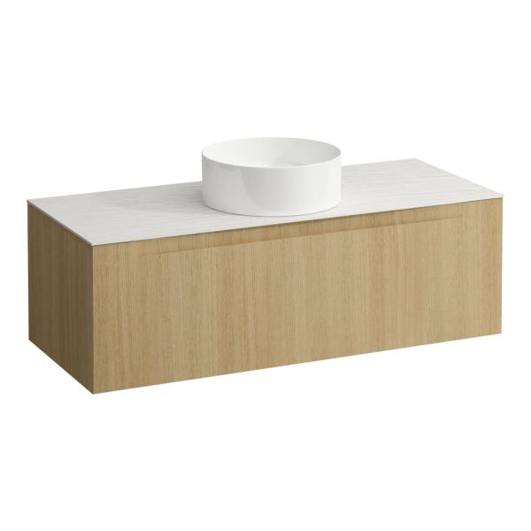 LAUFEN ARUN Zásuvkový element 1200, s 1 zásuvkou, s výrezom uprostred, s vrchnou doskou Ardesia Bianca, 1205x505x390 mm, Špeciálne farby 990, H4141211519901