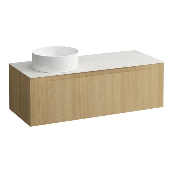 LAUFEN ARUN Zásuvkový element 1200, s 1 zásuvkou, s výrezom vľavo, s vrchnou doskou Ardesia Bianca, 1205x505x390 mm, Bledý dub 250, H4141221512501