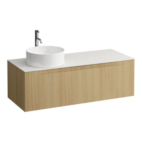 LAUFEN ARUN Zásuvkový element 1200, s 1 zásuvkou, s výrezom vľavo, s vrchnou doskou Ardesia Bianca vr. otvoru pre batériu, 1205x505x390 mm, Špeciálne farby 990, H4141261519901