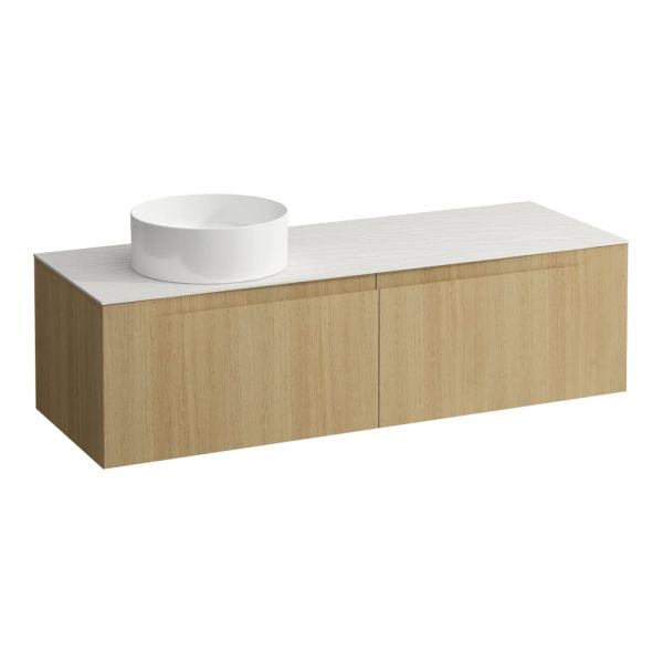 LAUFEN ARUN Zásuvkový element 1400, s 2 zásuvkami, s výrezom vľavo, s vrchnou doskou Ardesia Bianca, 1405x505x390 mm, Bledý dub 250, H4141321512501