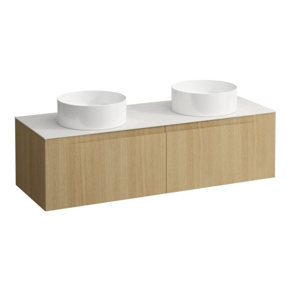 LAUFEN ARUN Zásuvkový element 1400, s 2 zásuvkami, s výrezom vľavo a vpravo, s vrchnou doskou Ardesia Bianca, 1405x505x390 mm, Špeciálne farby 990, H4141341519901