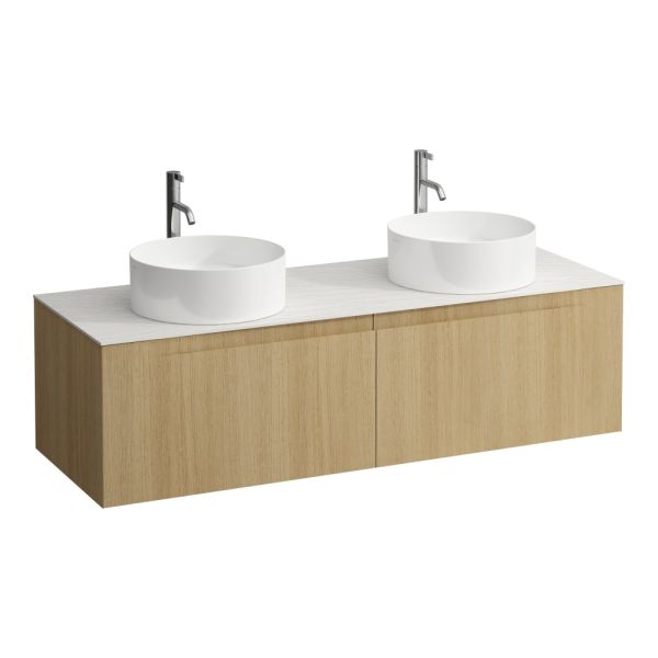 LAUFEN ARUN Zásuvkový element 1400, s 2 zásuvkami, s výrezom vľavo a vpravo, s vrchnou doskou Ardesia Bianca vr. otvoru pre batériu, 1405x505x390 mm, Špeciálne farby 990, H4141391519901