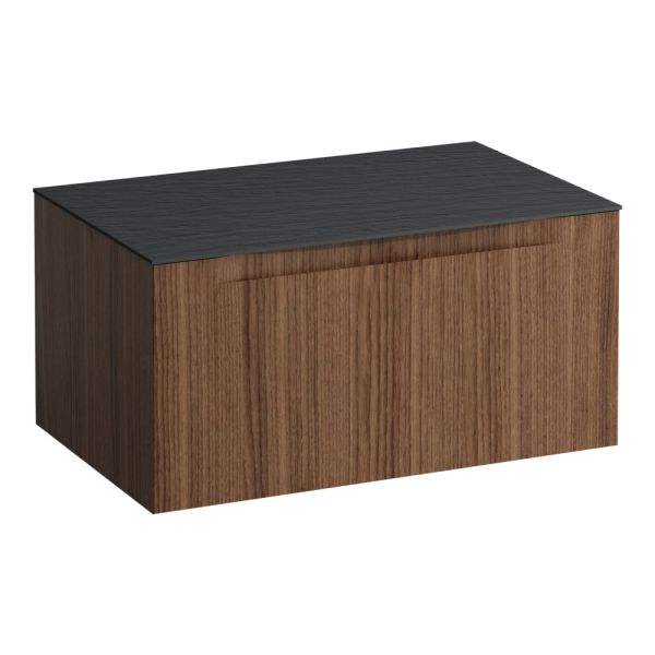 LAUFEN ARUN Zásuvkový element 800, s 1 zásuvkou, bez výrezu, s vrchnou doskou Ardesia Nera, 805x505x390 mm, Noce Canaletto – drevená dyha 630, H4151001516301