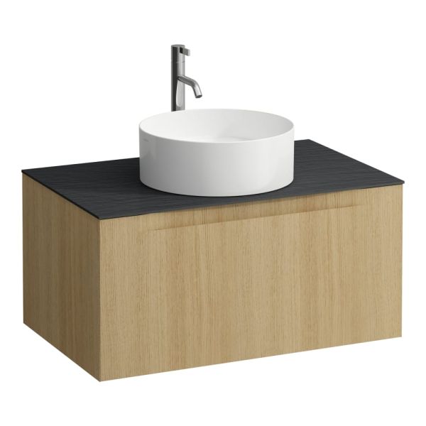 LAUFEN ARUN Zásuvkový element 800, s 1 zásuvkou, s výrezom uprostred, s vrchnou doskou Ardesia Nera vr. otvoru pre batériu, 805x505x390 mm, Bledý dub 250, H4151051512501