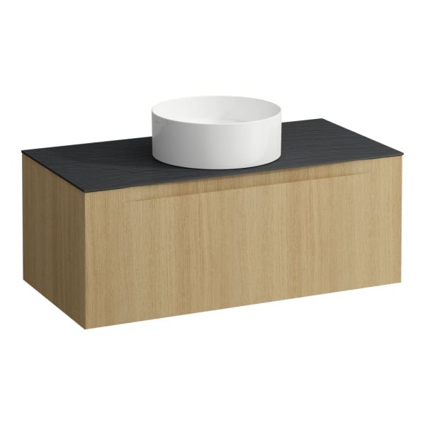 LAUFEN ARUN Zásuvkový element 1000, s 1 zásuvkou, s výrezom uprostred, s vrchnou doskou Ardesia Nera, 1005x505x390 mm, Bledý dub 250, H4151111512501