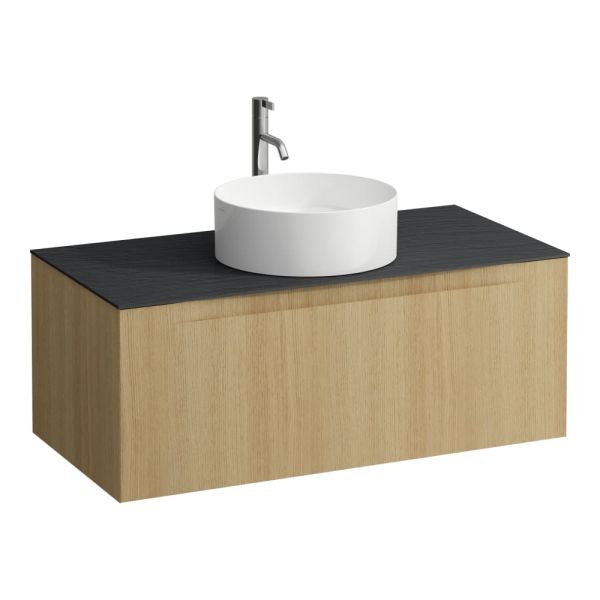 LAUFEN ARUN Zásuvkový element 1000, s 1 zásuvkou, s výrezom uprostred, s vrchnou doskou Ardesia Nera vr. otvoru pre batériu, 1005x505x390 mm, Bledý dub 250, H4151151512501