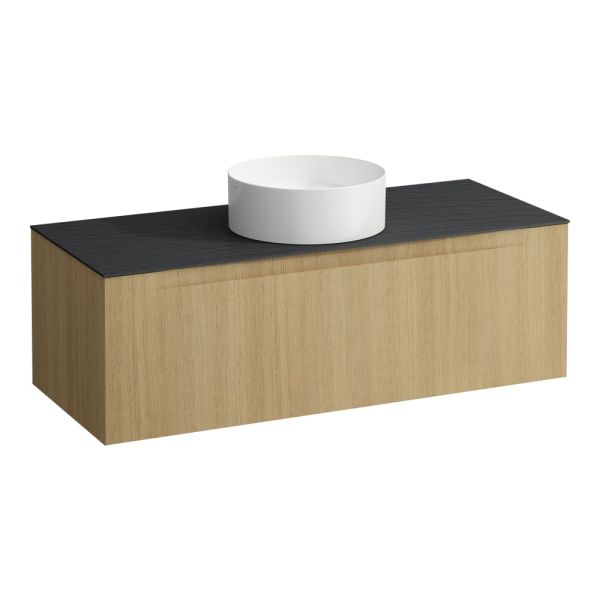 LAUFEN ARUN Zásuvkový element 1200, s 1 zásuvkou, s výrezom uprostred, s vrchnou doskou Ardesia Nera, 1205x505x390 mm, Špeciálne farby 990, H4151211519901