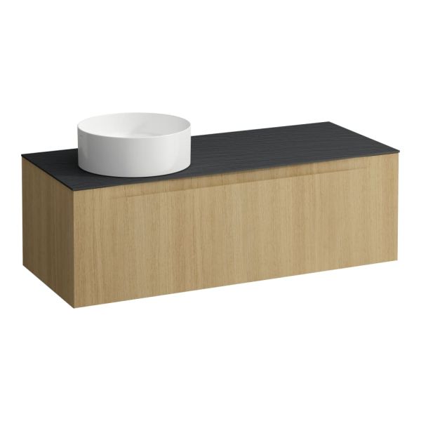 LAUFEN ARUN Zásuvkový element 1200, s 1 zásuvkou, s výrezom vľavo, s vrchnou doskou Ardesia Nera, 1205x505x390 mm, Bledý dub 250, H4151221512501