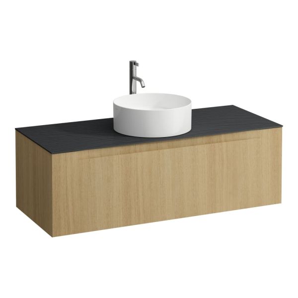 LAUFEN ARUN Zásuvkový element 1200, s 1 zásuvkou, s výrezom uprostred, s vrchnou doskou Ardesia Nera vr. otvoru pre batériu, 1205x505x390 mm, Bledý dub 250, H4151251512501