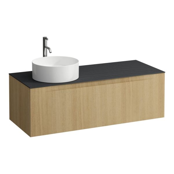 LAUFEN ARUN Zásuvkový element 1200, s 1 zásuvkou, s výrezom vľavo, s vrchnou doskou Ardesia Nera vr. otvoru pre batériu, 1205x505x390 mm, Bledý dub 250, H4151261512501