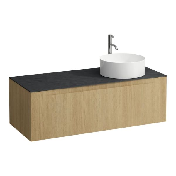 LAUFEN ARUN Zásuvkový element 1200, s 1 zásuvkou, s výrezom vpravo, s vrchnou doskou Ardesia Nera vr. otvoru pre batériu, 1205x505x390 mm, Bledý dub 250, H4151271512501