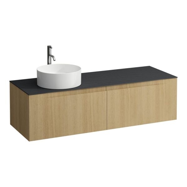 LAUFEN ARUN Zásuvkový element 1400, s 2 zásuvkami, s výrezom vľavo, s vrchnou doskou Ardesia Nera vr. otvoru pre batériu, 1405x505x390 mm, Bledý dub 250, H4151361512501