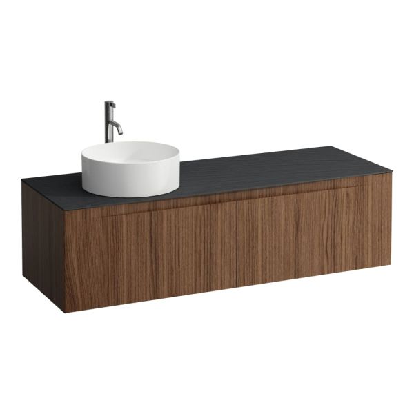 LAUFEN ARUN Zásuvkový element 1400, s 2 zásuvkami, s výrezom vľavo, s vrchnou doskou Ardesia Nera vr. otvoru pre batériu, 1405x505x390 mm, Noce Canaletto – drevená dyha 630, H4151361516301